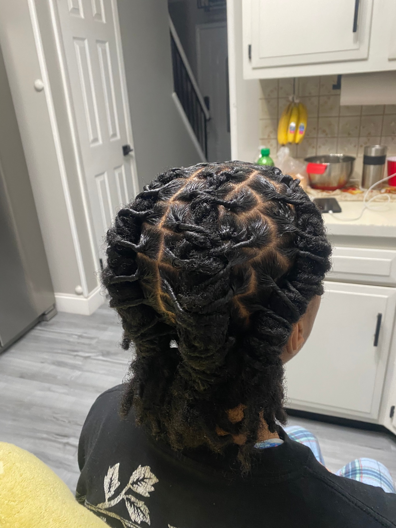 Interlocking twists styled on natural hair